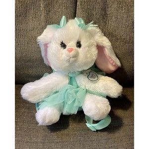 Poochie & Co Girls Mint Sequin Bunny Purse White Soft Rabbit Backpack Tutu Plush